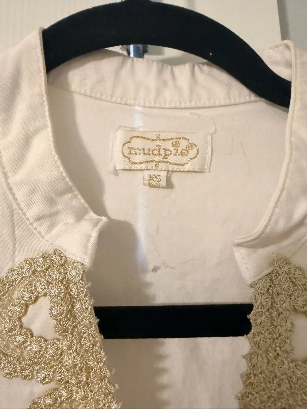 Mud Pie White Sleeveless Shift Dress with Gold Trim